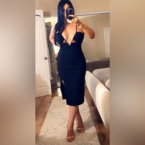 BCBGMaxAzria Black Bodycon Cutout Midi Dress